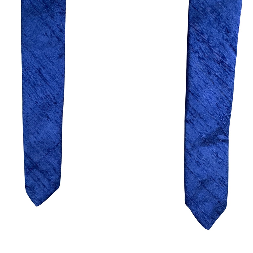 Wild Silk Mens Skinny Tie Royal Blue Textured Raw Silk Narrow 2 Inch RN 40206